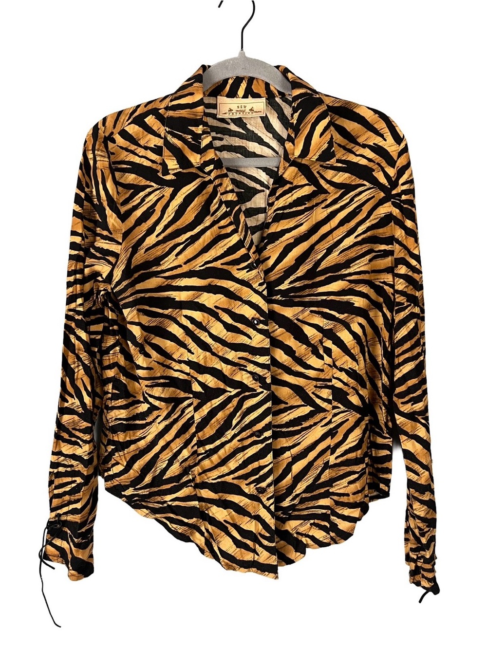 New Frontier Women's Tiger-Stripe Button Front Shirt - Black & Gold vintage sm